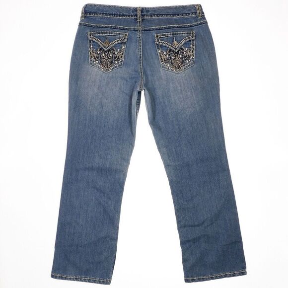 Nine West Jeans Womens 14/31 Annette Embellished Blue Denim Measures 36 x 29.5 - Picture 2 of 12